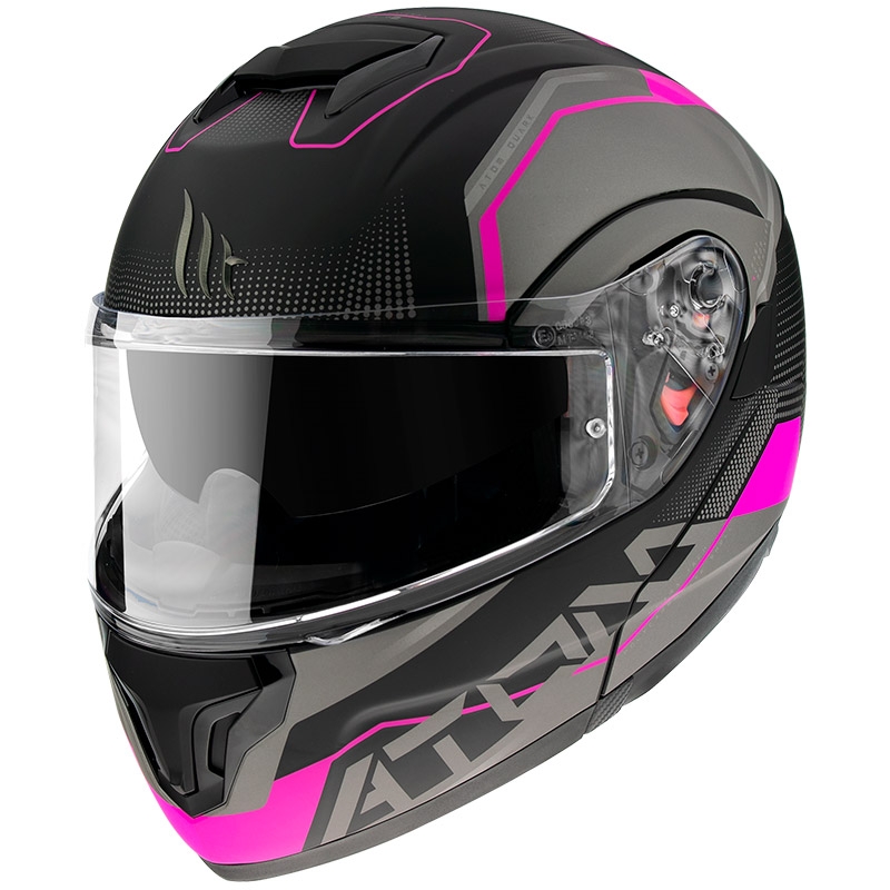 Casco da moto MT Atom SV Quark nero-grigio-rosa Saldi