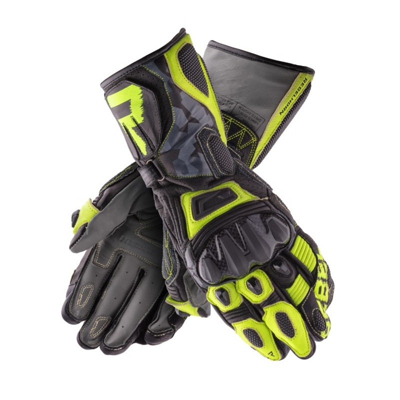 Guanti da moto Rebelhorn Rebel nero-camo-giallo fluo Saldi