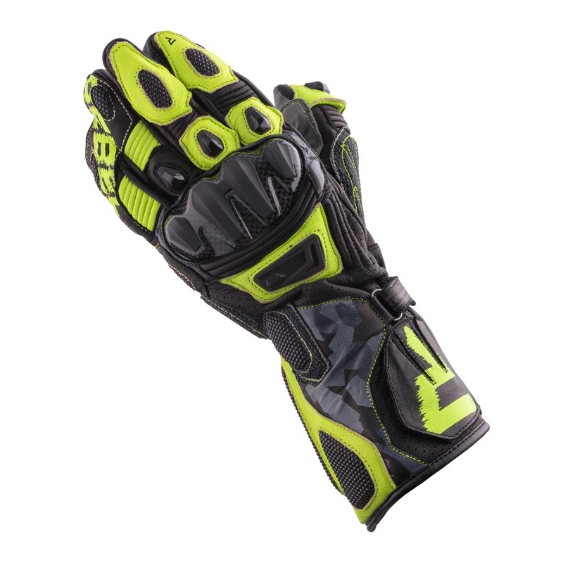 Guanti da moto Rebelhorn Rebel nero-camo-giallo fluo Saldi
