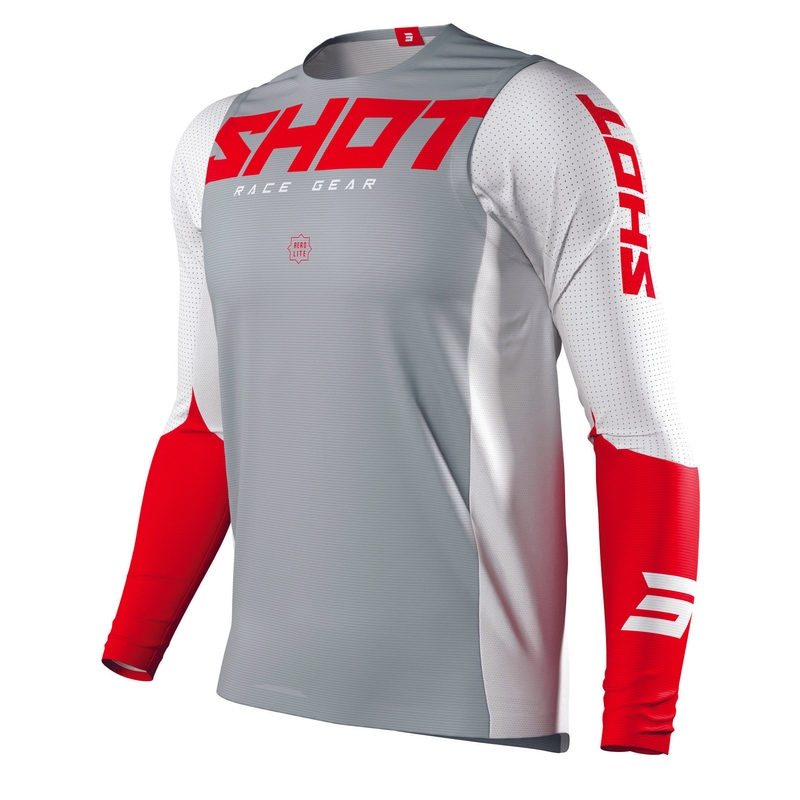 Maglia da motocross Shot Aerolite Airflow grigio-bianco-rosso Saldi