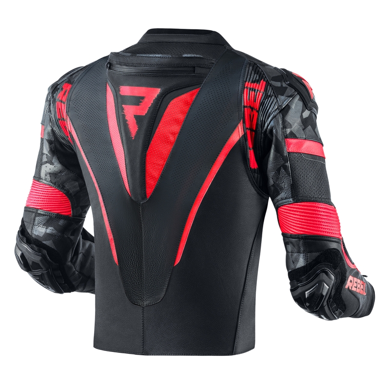 Giacca da moto Rebelhorn Rebel nero-rosso fluo Saldi