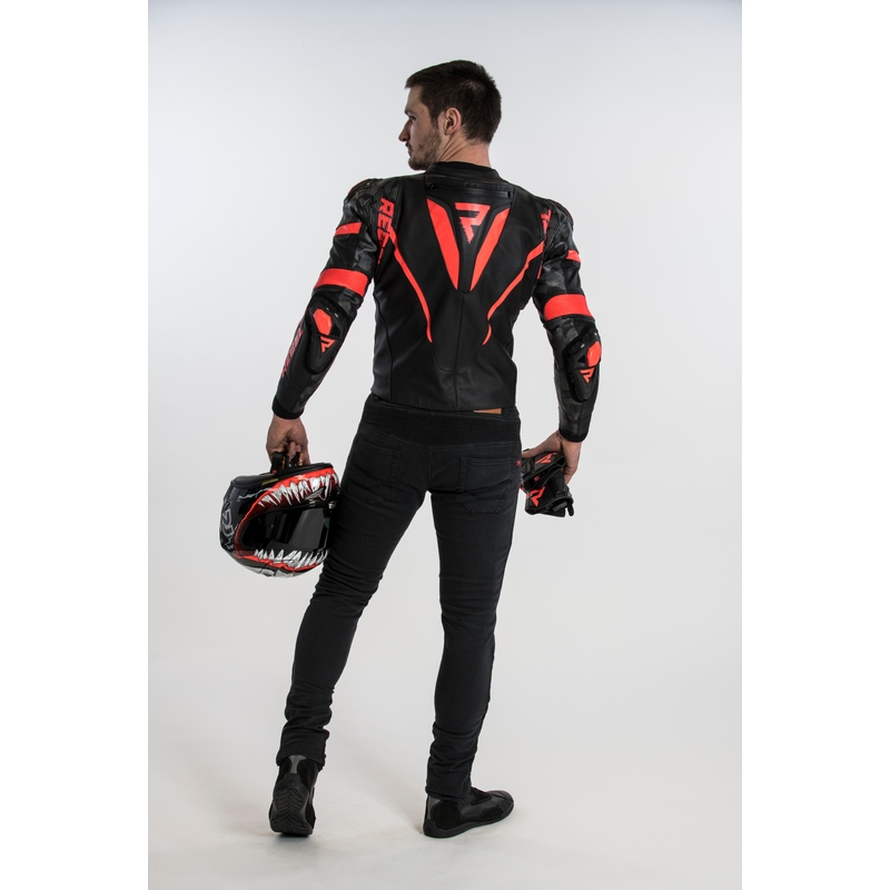 Giacca da moto Rebelhorn Rebel nero-rosso fluo Saldi