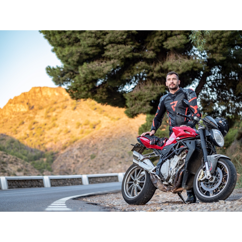 Giacca da moto Rebelhorn Rebel nero-rosso fluo Saldi