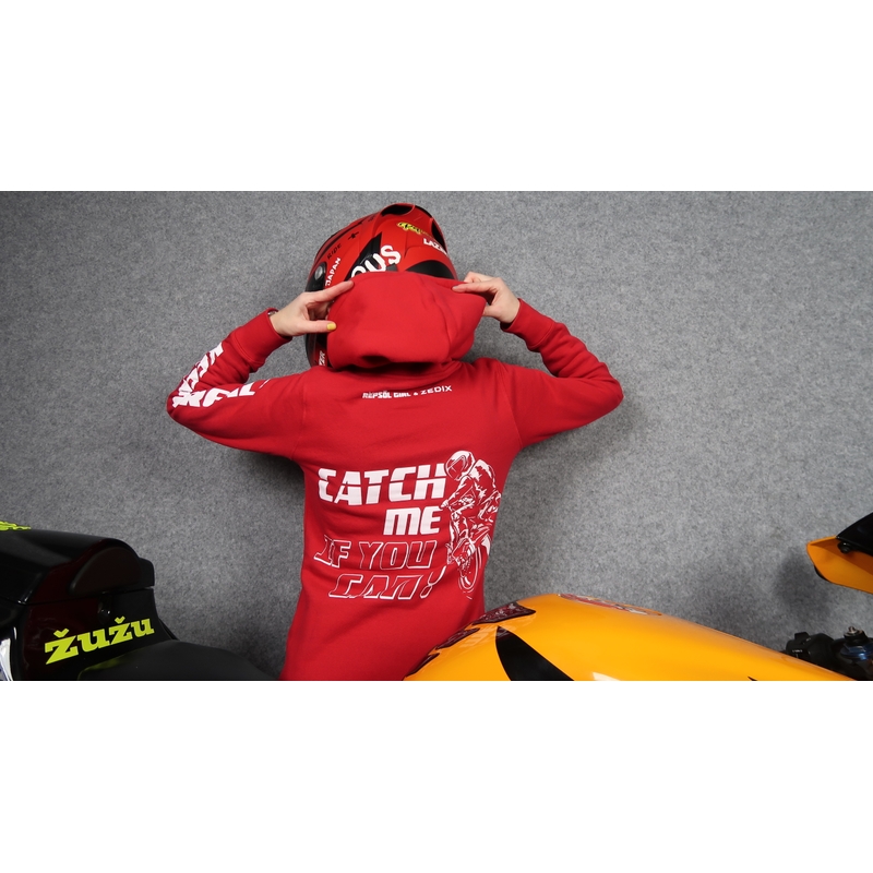 Felpa da donna con cappuccio Catch me if you can rosso Saldi