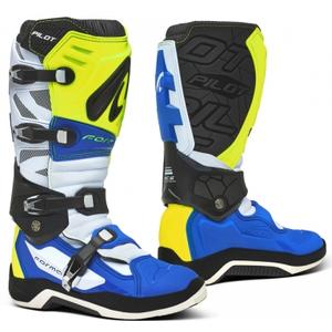 Stivali da moto Forma Pilot blu-bianco-giallo fluo
