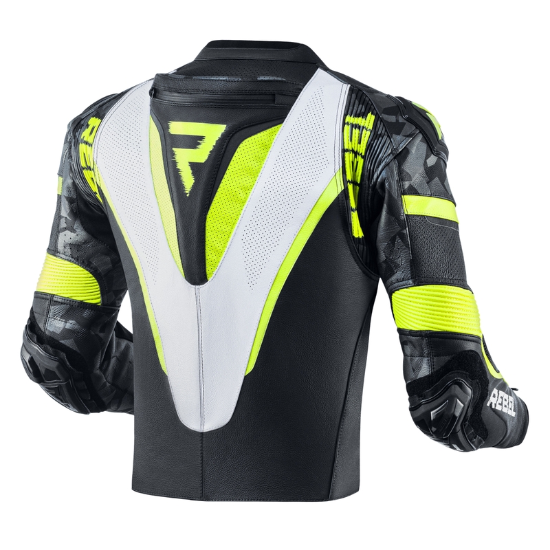 Bunda na motorku Rebelhorn Rebel černo-bílo-fluo žlutá (KOPIE)