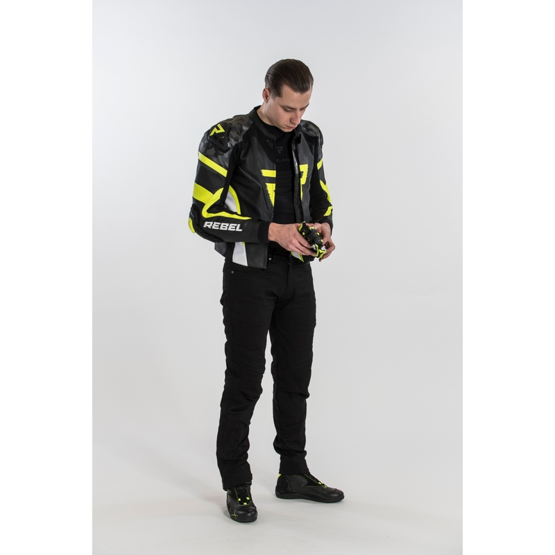 Bunda na motorku Rebelhorn Rebel černo-bílo-fluo žlutá (KOPIE)