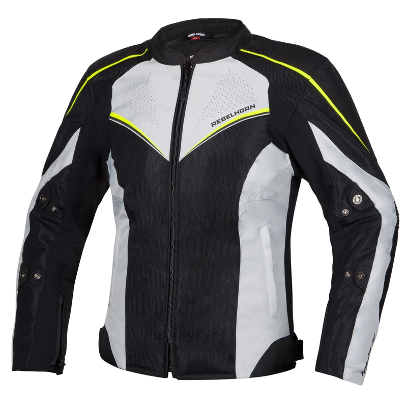 Giacca da moto Rebelhorn Hiflow IV nero-argento-giallo fluo da donna Saldi