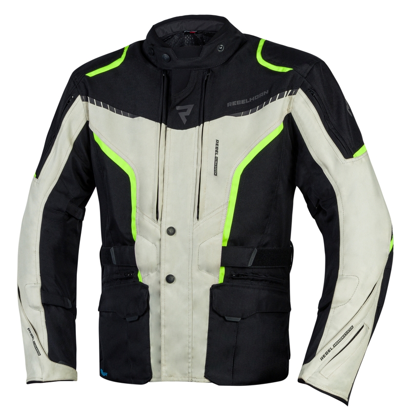 Giacca da moto Rebelhorn Hiker III nero-grigio-giallo fluo Saldi