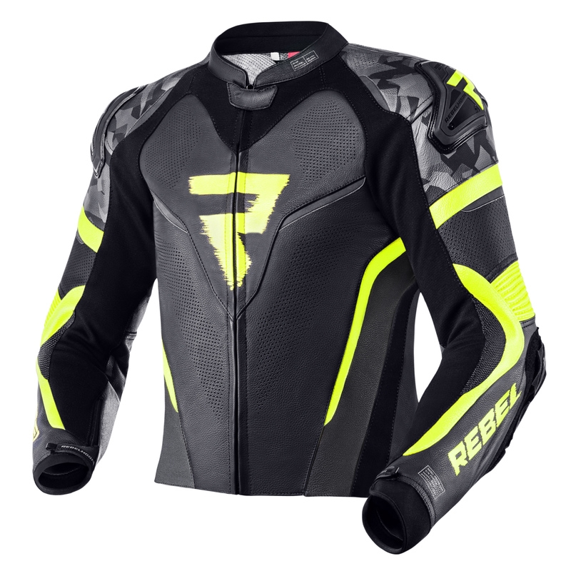 Giacca da moto Rebelhorn Rebel nero-grigio-giallo fluo Saldi