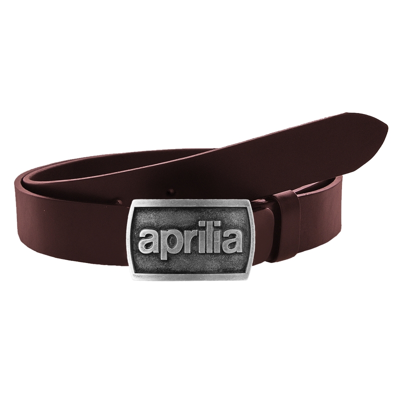 Cintura moto in pelle con fibbia Aprilia marrone