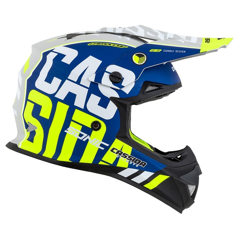 Casco da motocross Cassida Cross Cup Sonic giallo fluo-blu opaco