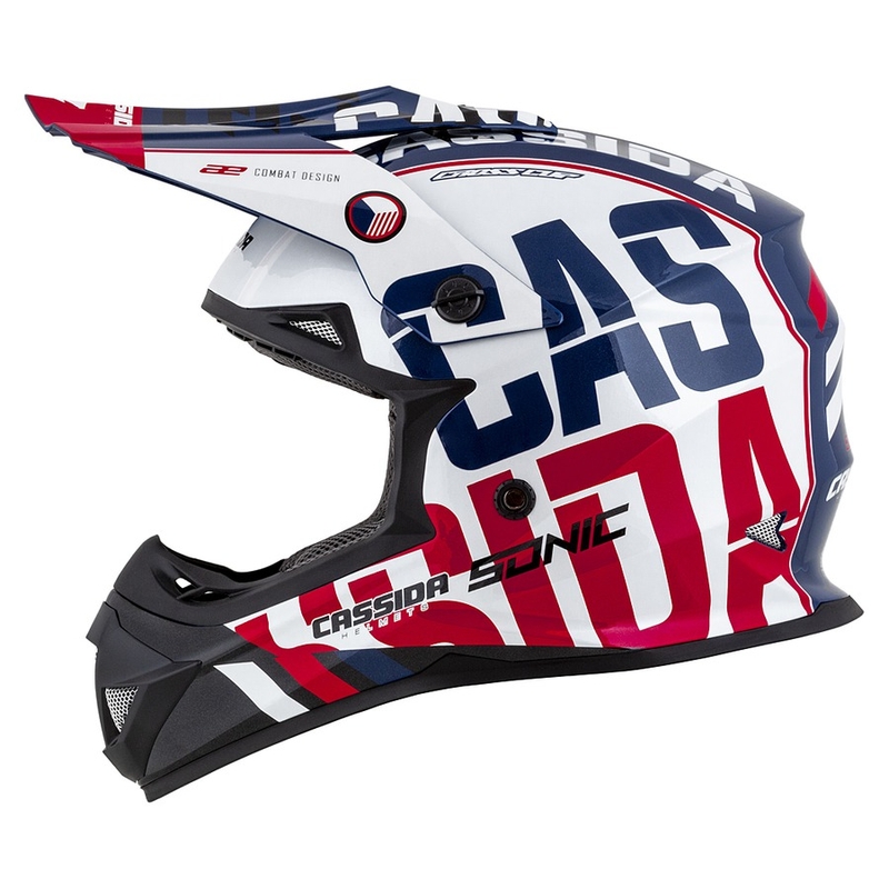 Casco da motocross Cassida Cross Cup Sonic rosso-blu-bianco