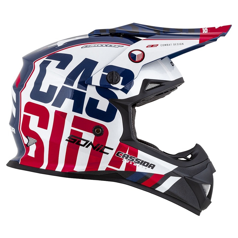 Casco da motocross Cassida Cross Cup Sonic rosso-blu-bianco