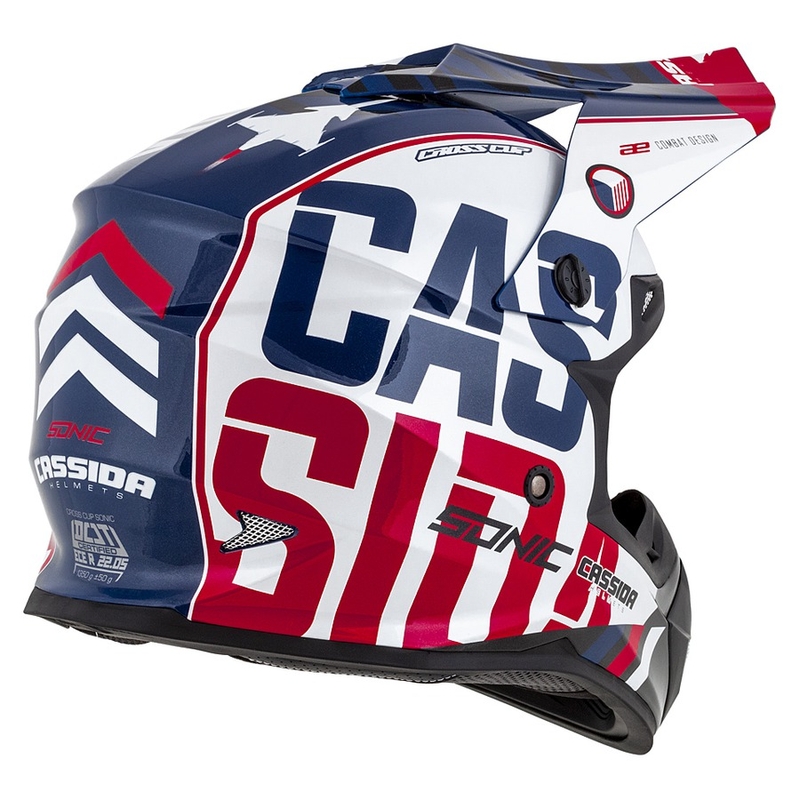 Casco da motocross Cassida Cross Cup Sonic rosso-blu-bianco