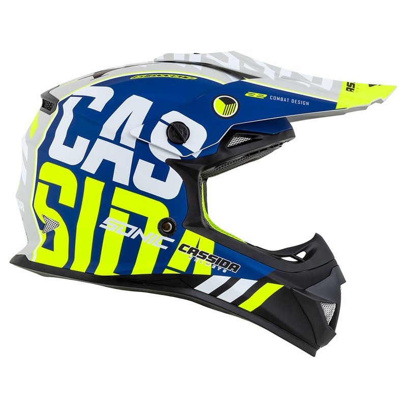 Dětská motokrosová přilba Cassida Cross Cup Sonic Junior fluo žluto-modrá matná výprodej