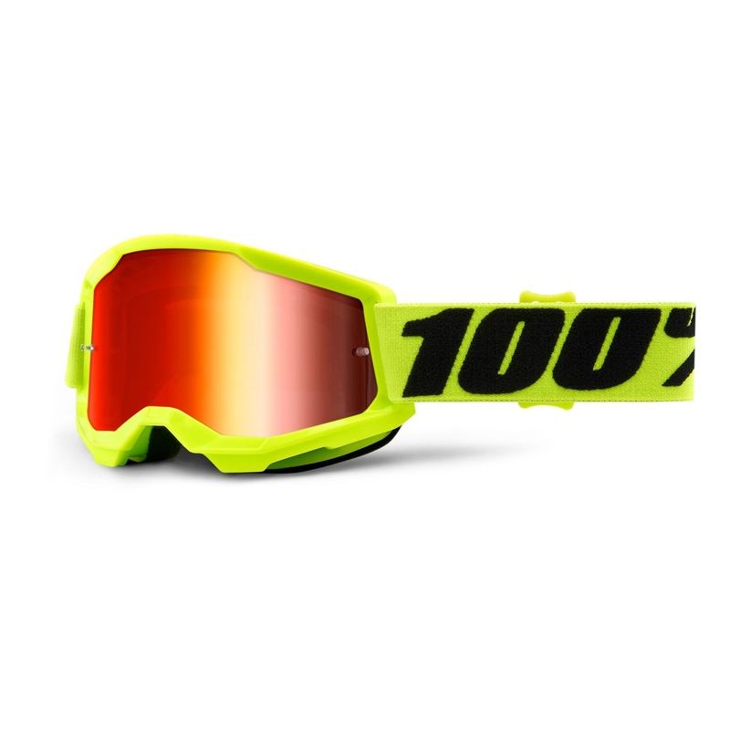 Occhiali da motocross per bambini 100% STRATA 2 giallo fluo (plexi rosso specchiato)