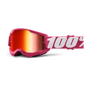 Occhiali da motocross per bambini 100% STRATA 2 rosa (plexi rosso specchiato)