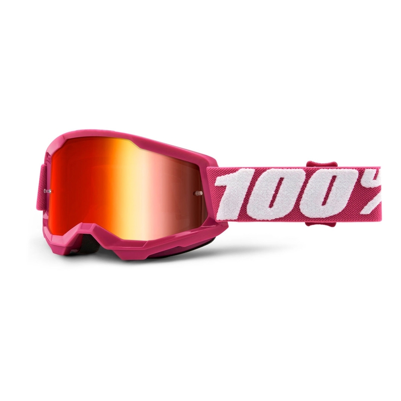 Occhiali da motocross per bambini 100% STRATA 2 rosa (plexi rosso specchiato)