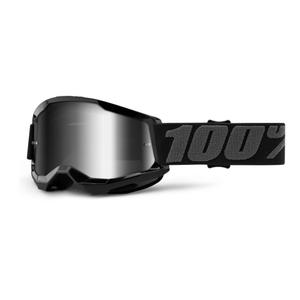 Occhiali da motocross per bambini 100% STRATA 2 nero (plexi specchiato argento)