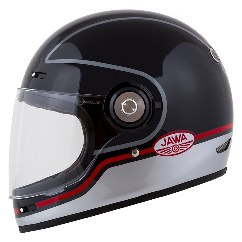 Casco moto integrale Cassida Fibre Jawa Sport nero-argento-rosso