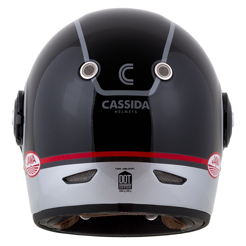 Casco moto integrale Cassida Fibre Jawa Sport nero-argento-rosso