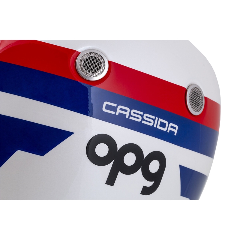 Casco moto integrale Cassida Fibre OPG bianco-blu-rosso