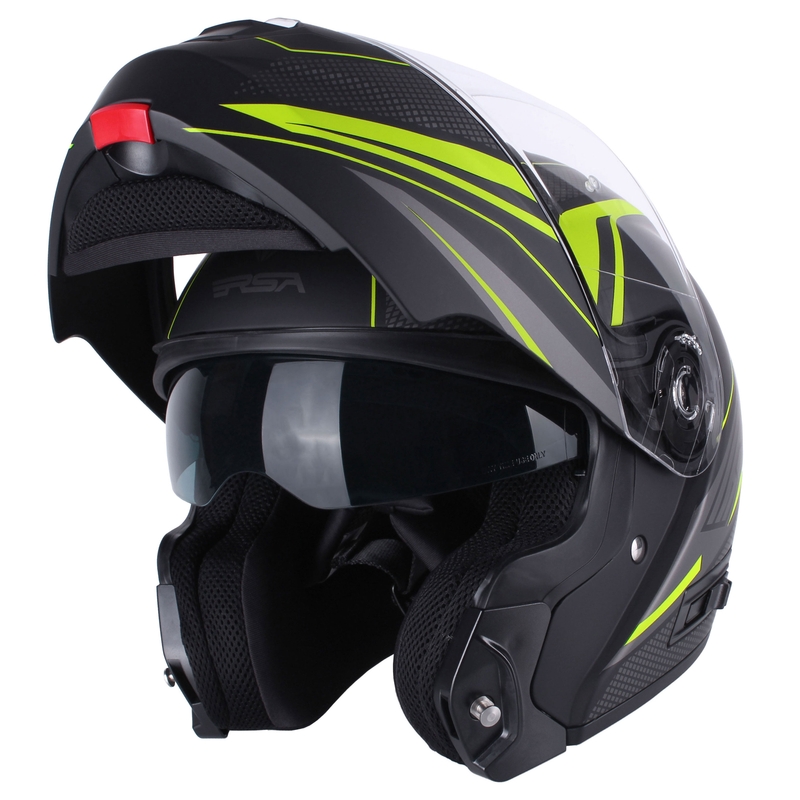 Casco moto RSA Rival nero-grigio-giallo fluo tip-up