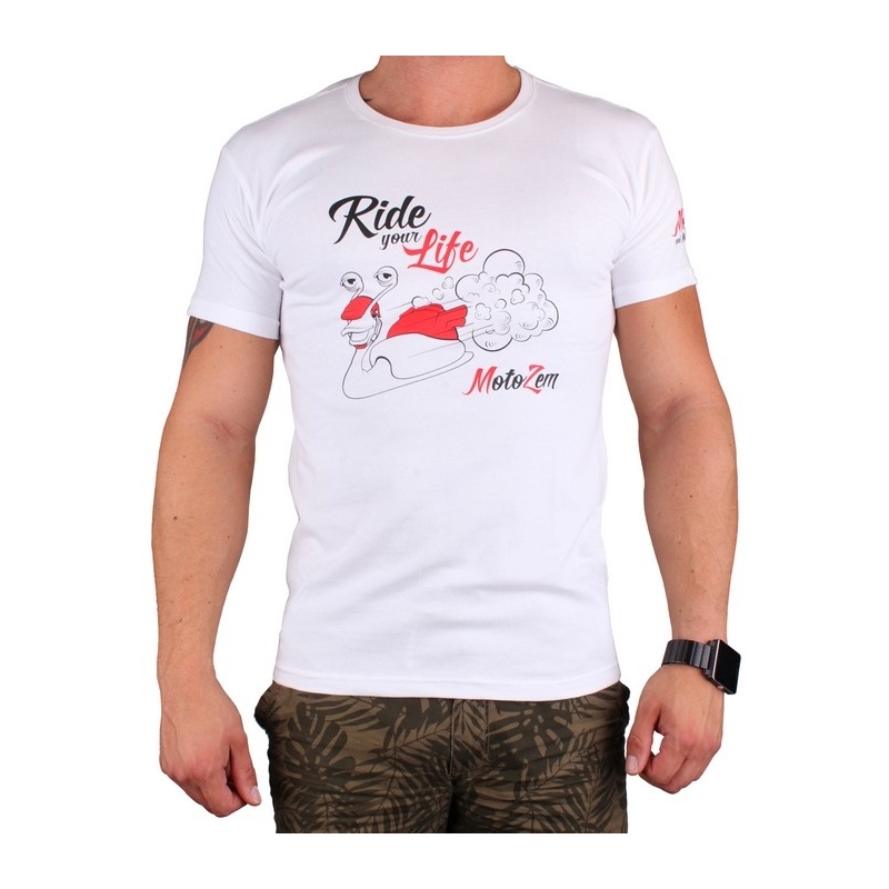 T-shirt s motivem MotoZem Ride your life bianco Saldi