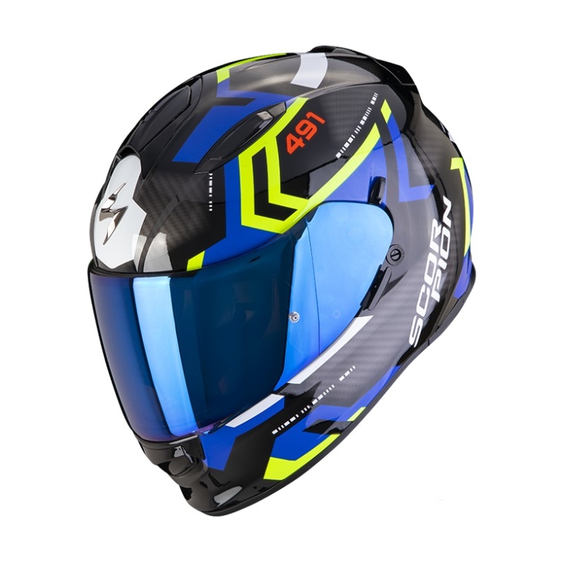 Casco moto integrale SCORPION EXO-491 SPIN nero-blu-giallo fluo Saldi