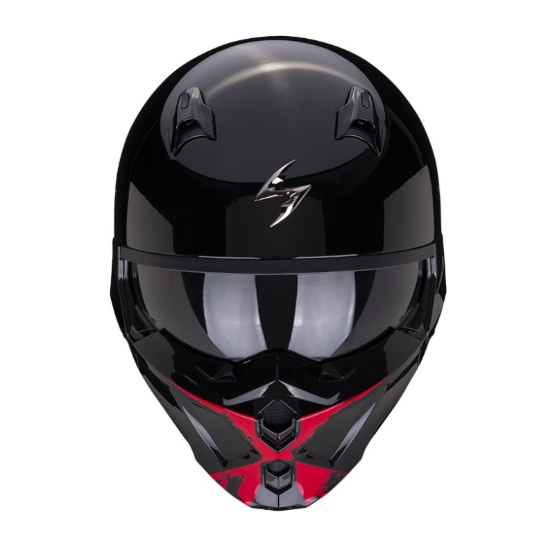 Casco aperto con maschera SCORPION COVERT-X TANKER nero-rosso