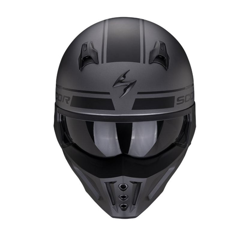 Otevřená přilba s maskou SCORPION COVERT-X TUSSLE matná stříbrná-černá