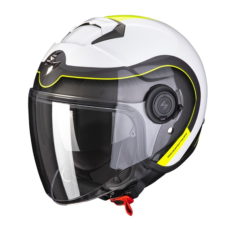Otevřená přilba na motorku Scorpion EXO-CITY ROLL perleťová bílo-fluo žlutá