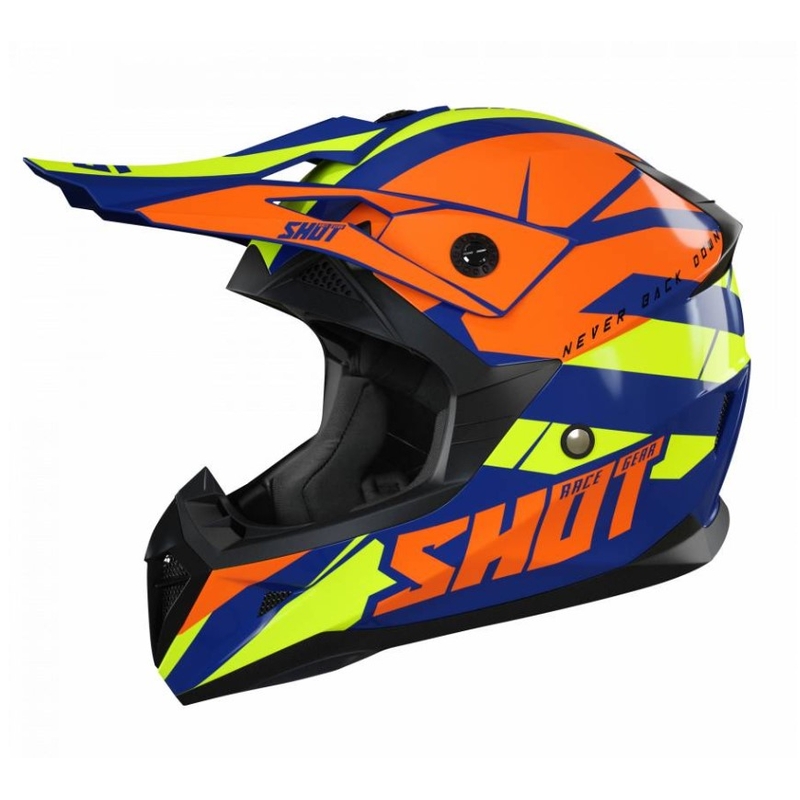 Motokrosová přilba Shot Pulse Revenge oranžovo-modro-fluo žlutá