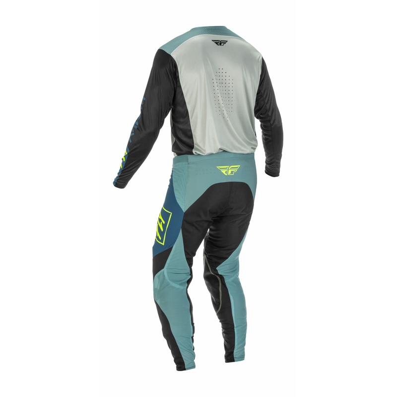Motokrosové kalhoty FLY Racing Lite 2022 šedo-tyrkysové hi-vis