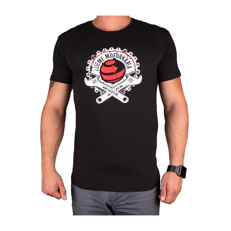 T-shirt s motivem MotoZem We live by motorbikes nero Saldi