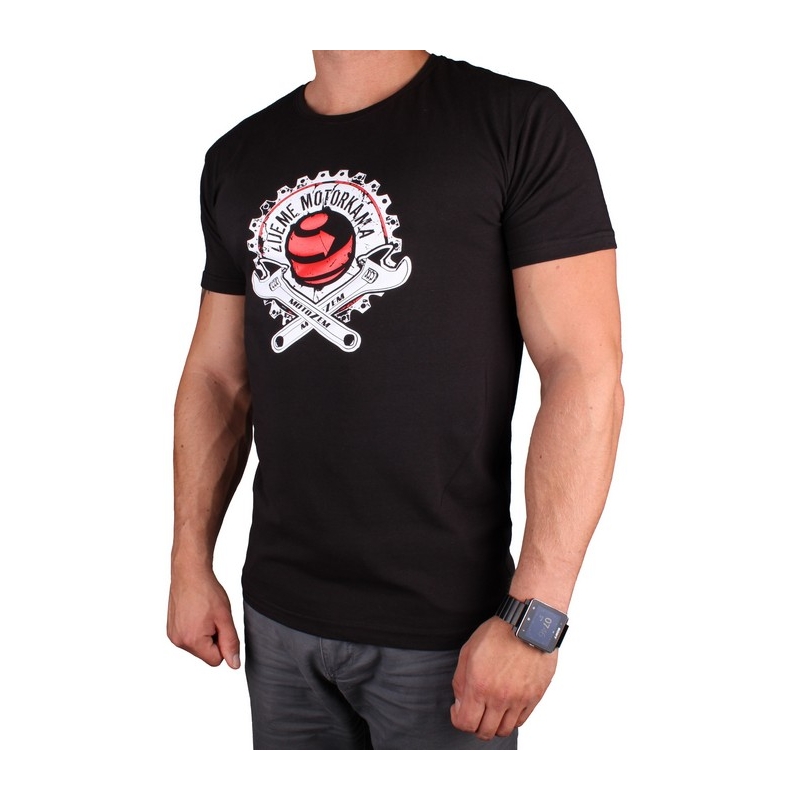 T-shirt s motivem MotoZem We live by motorbikes nero Saldi