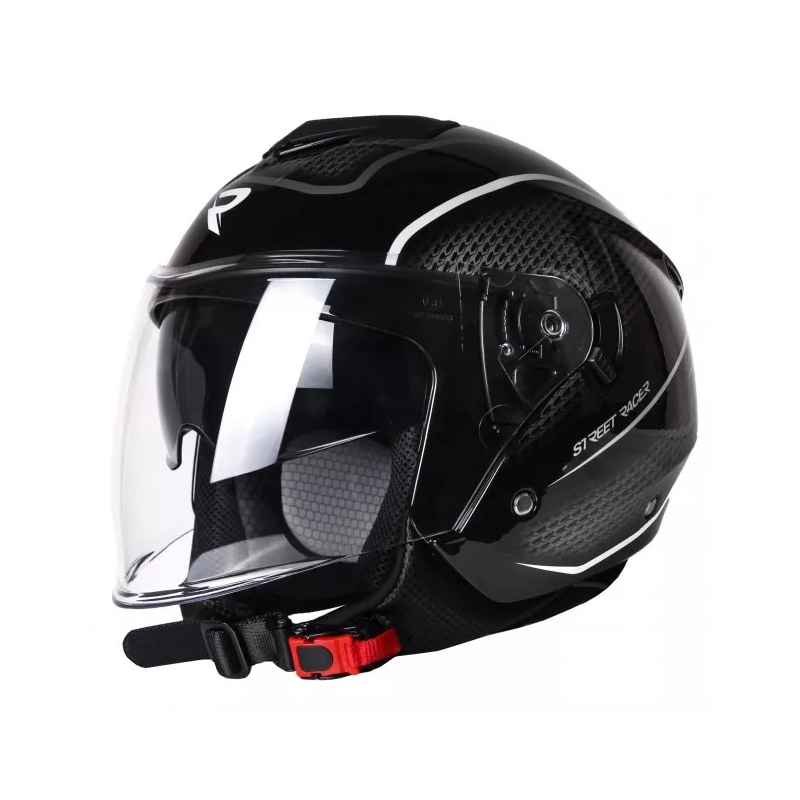 Casco moto aperto Street Racer Pilot bianco e nero