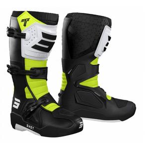 Stivali da moto Shot Race 4 nero-bianco-giallo fluo
