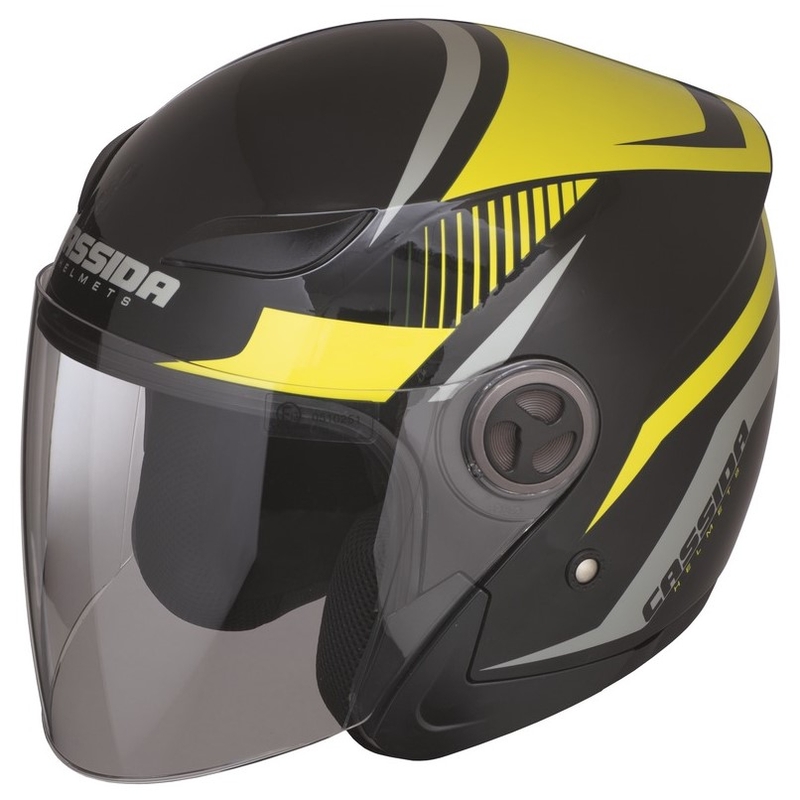 Casco moto aperto Cassida Reflex nero-argento-giallo fluo