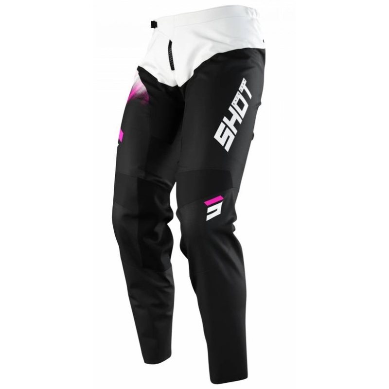 Pantaloni da motocross da bambino Shot Devo Versus nero-bianco-rosa Saldi
