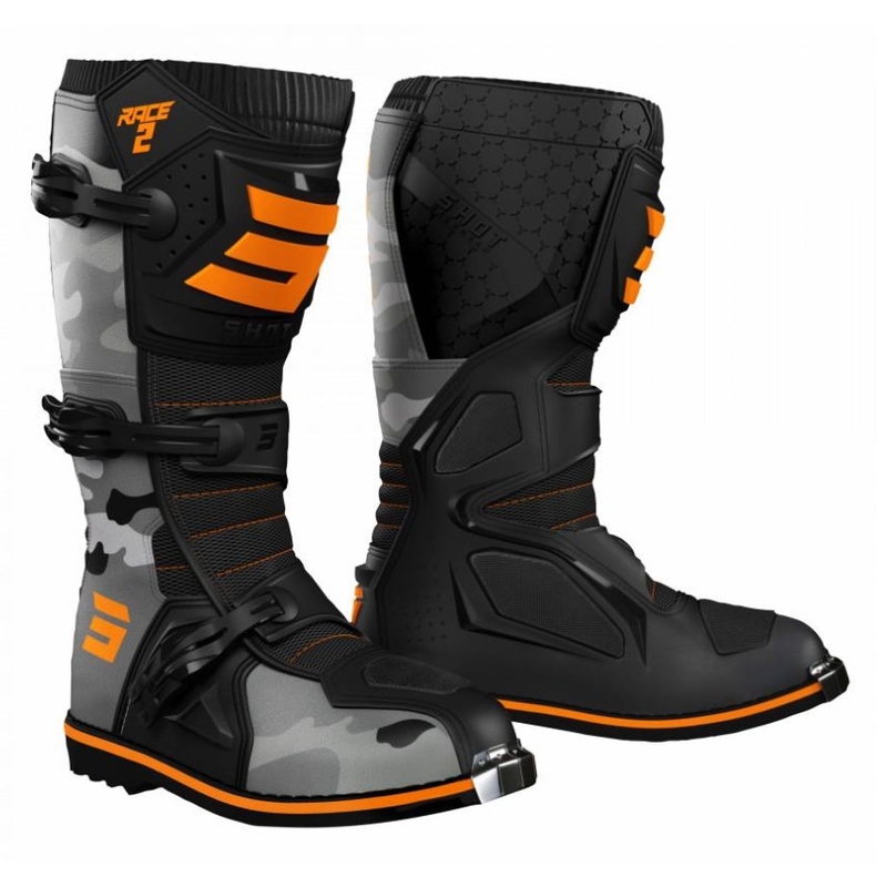 Stivali da moto per bambini Shot Race 2 camo-fluo arancione Saldi