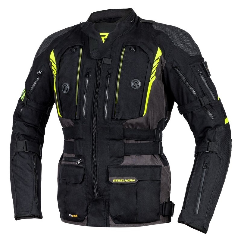 Giacca da moto Rebelhorn Patrol nero-grigio-giallo fluo