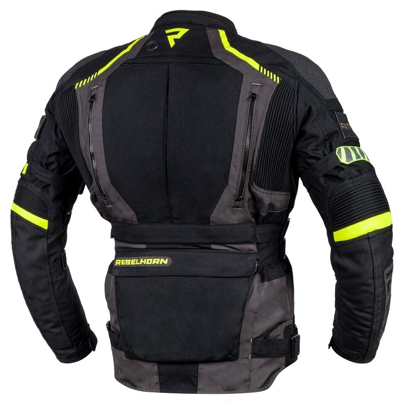 Giacca da moto Rebelhorn Patrol nero-grigio-giallo fluo