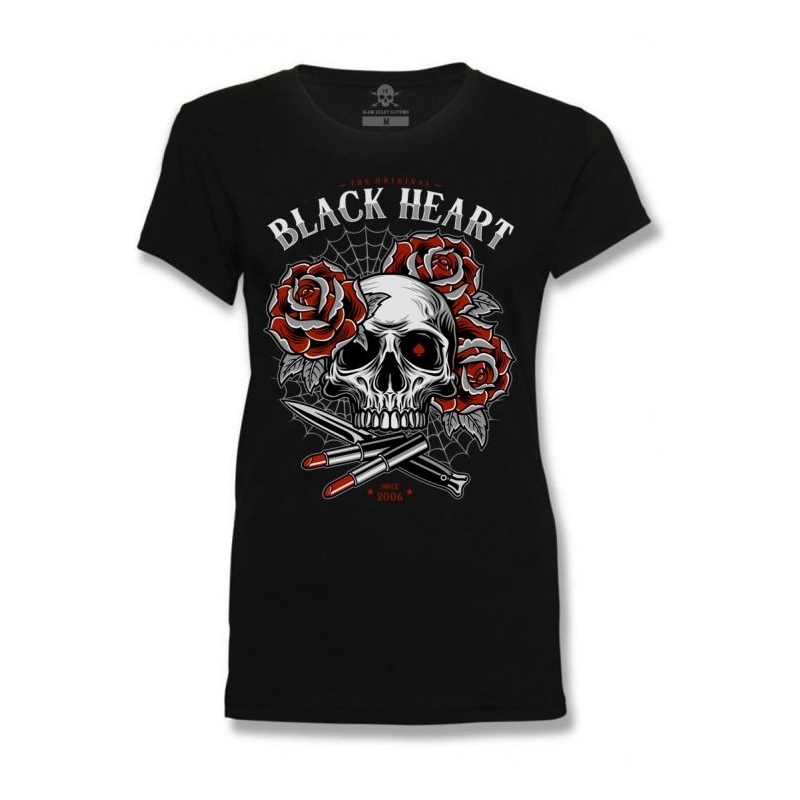 Dámské triko Black Heart Lipstick Skull černé