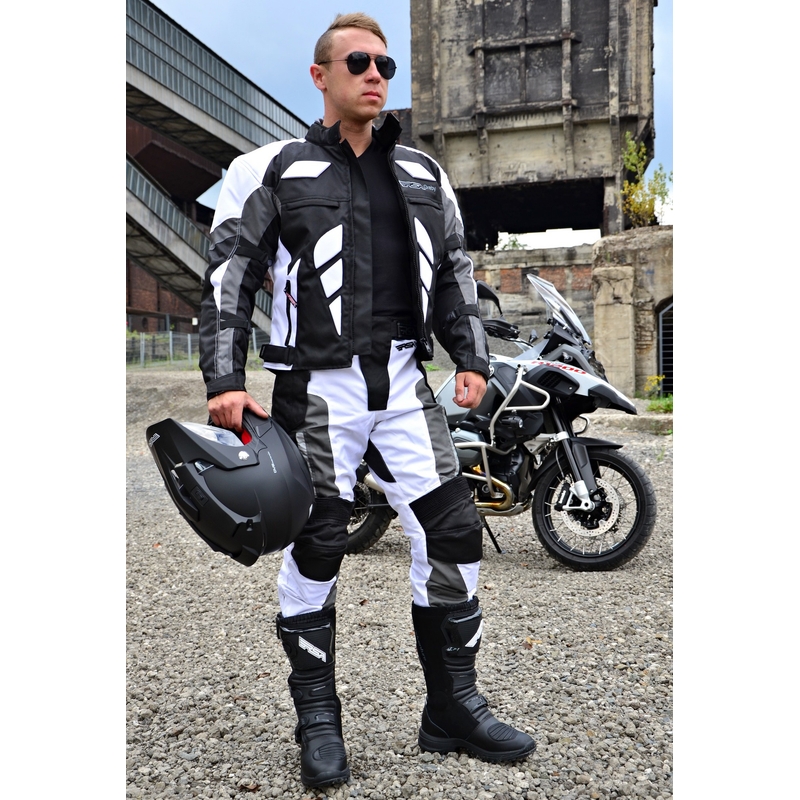 Tuta da motociclista RSA Greby bianca e nera da uomo Saldi
