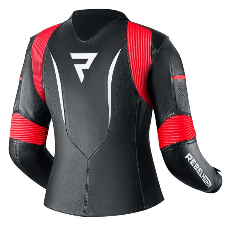 Giacca da moto Rebelhorn Rebel nero-bianco-rosso fluo da donna