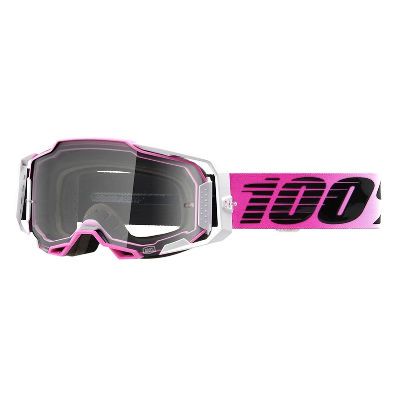 Occhiali da motocross 100% ARMEGA Harmony nero-bianco-rosa (plexi trasparente)