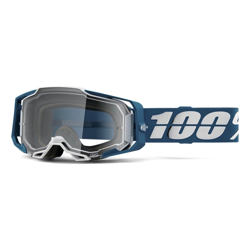 Occhiali da motocross 100% ARMEGA Albar blu e bianco (plexi trasparente)