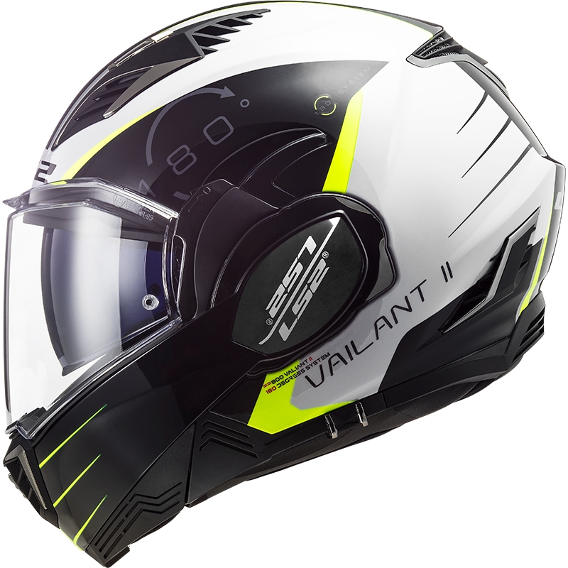 Casco moto pieghevole LS2 FF900 Valiant II Codex nero-giallo fluo-bianco
